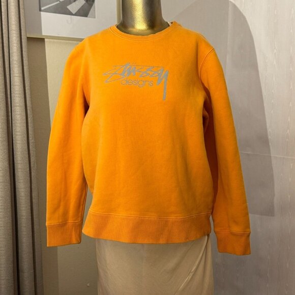 Stussy Designs Orange Logo Crewneck Sweatshirt Size Small Womens - Picture 1 of 9
